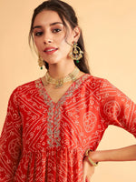 Women Red & White Bandhej Wrap Peplum Top