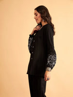 Women Black Rayon Embroidered Shirt