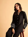 Women Black Rayon Embroidered Shirt