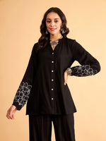 Women Black Rayon Embroidered Shirt