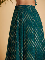 Women Emerald Dot Foil Print Anarkali Skirt With Crop Top