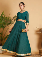 Women Emerald Dot Foil Print Anarkali Skirt With Crop Top