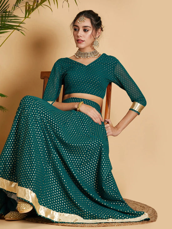 Women Emerald Dot Foil Print Anarkali Skirt With Crop Top