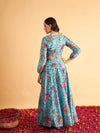 Women Blue Floral Anarkali Skirt With Crop Top