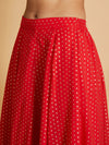 Women Red Dot Foil Print Anarkali Skirt With Crop Top