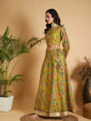 Women Lemon Yellow Floral Anarkali Skirt With Crop Top