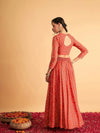 Women Red & White Bandhej Anarkali Skirt With Crop Top