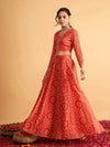 Women Red & White Bandhej Anarkali Skirt With Crop Top