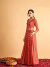 Women Red & White Bandhej Anarkali Skirt With Crop Top