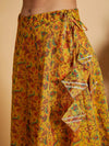 Women Mustard Floral Anarkali Skirt With Crop Top