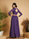 Women Purple & White Bandhej Anarkali Skirt With Crop Top