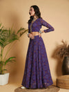 Women Purple & White Bandhej Anarkali Skirt With Crop Top