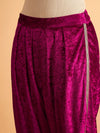 Women Fuchsia Velvet Embroidered Short Kurta With Dhoti Pants