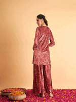 Women Pink Velvet Embroidered Short Kurta With Palazzos-SHSET95612XS