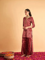 Women Pink Velvet Embroidered Short Kurta With Palazzos-SHSET95612XS