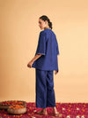 Women Royal Blue Embroidered Collar Shirt With Pants