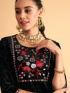 Women Black Velvet Embroidered Short Kurta With Dhoti Pants