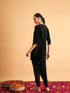 Women Black Velvet Embroidered Short Kurta With Dhoti Pants