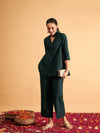 Women Emerald Zari Embroidered Collar Shirt With Pants