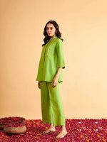 Women Green Embroidered Top With Straight Pants