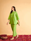 Women Green Embroidered Top With Straight Pants