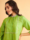 Women Green Embroidered Top With Straight Pants