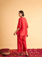 Women Red Embroidered Top With Pants