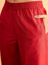 Women Red Embroidered Top With Pants