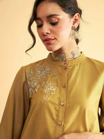 Women Yellow Embroidered Collar Shirt With Pants