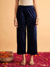 Women Navy Velvet Straight Pants