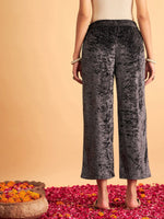 Women Grey Velvet Straight Pants