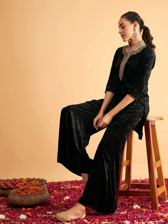 Women Black Velvet Palazzo Pants