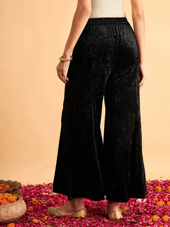 Women Black Velvet Palazzo Pants