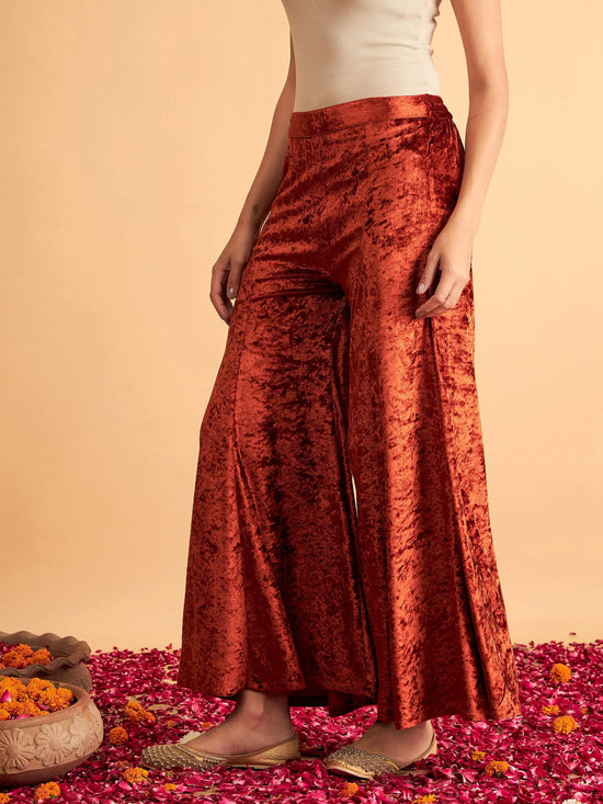 Women Rust Velvet Palazzo Pants