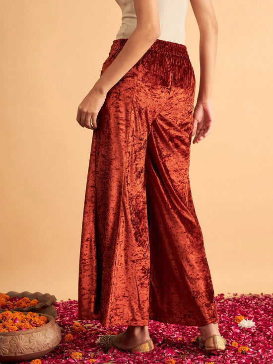 Women Rust Velvet Palazzo Pants