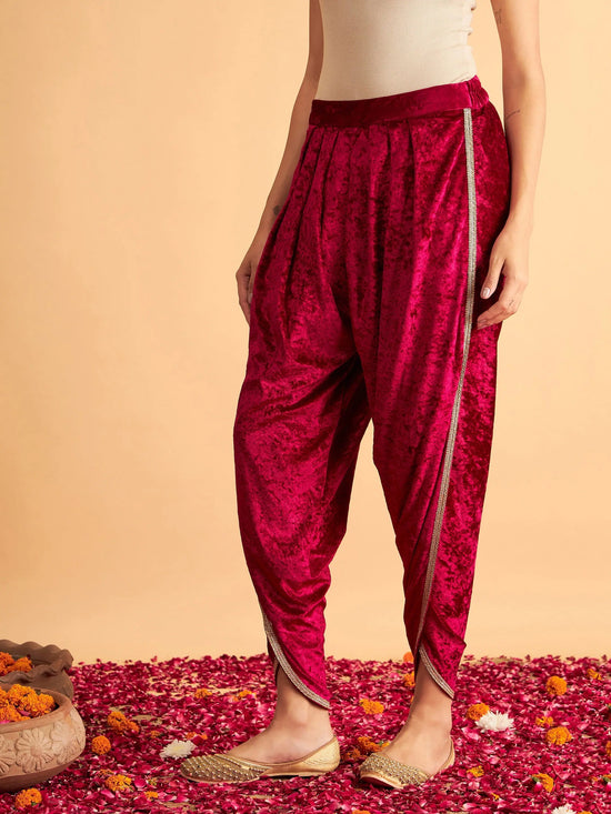 Women Fuchsia Velvet Dhoti Pants