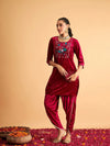 Women Fuchsia Velvet Dhoti Pants