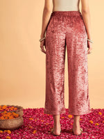 Women Pink Velvet Straight Pants-SHPAN50610XS