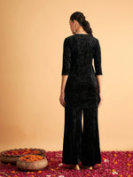 Women Black Velvet Sequence Embroidered Short Kurta