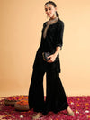 Women Black Velvet Sequence Embroidered Short Kurta