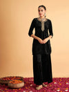 Women Black Velvet Sequence Embroidered Short Kurta