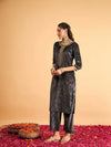 Women Grey Embroidered Straight Kurta