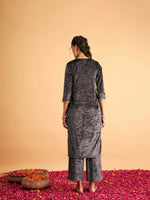 Women Grey Embroidered Straight Kurta