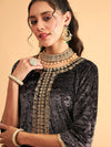 Women Grey Embroidered Straight Kurta