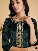 Women Emerald Embroidered Straight Kurta