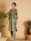 Women Olive Velvet Straight Kurta