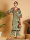 Women Olive Velvet Straight Kurta