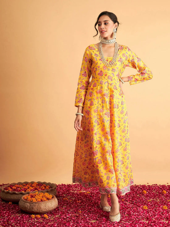 Women Yellow Floral Anarkali Maxi Dress-SHDRS11641XS