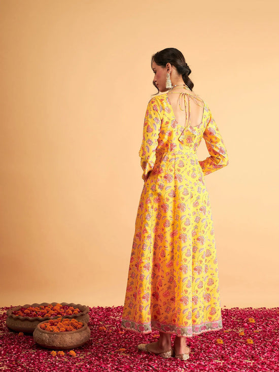 Women Yellow Floral Anarkali Maxi Dress-SHDRS11641XS