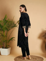 Women Black Velvet Straight Kurta-SHKUR00315XS